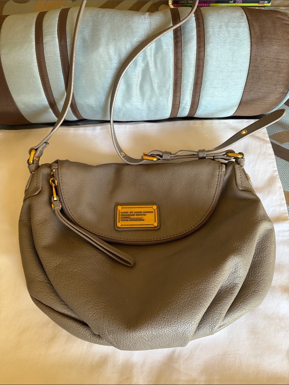 Marc Jacobs  Taupe Pebbled Leather Crossbody with Gold Hardware